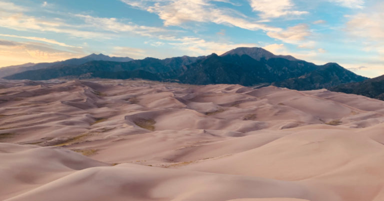 Camping in Great Sand Dunes National Park at sunset
