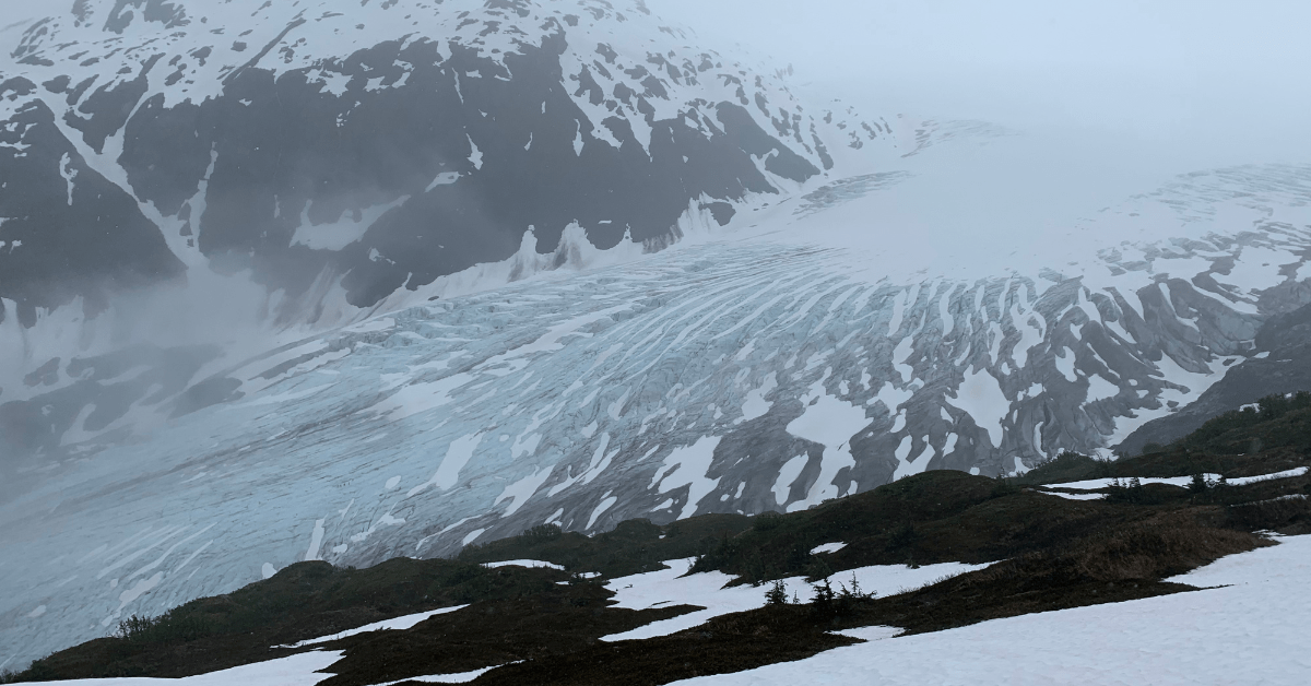 Image of the Harding Ice Field on a cloudy day.