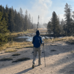 Walking in yellowstone with backpack from packing list