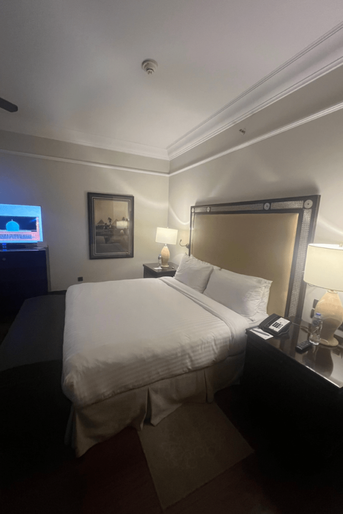 Bed in a hotel room